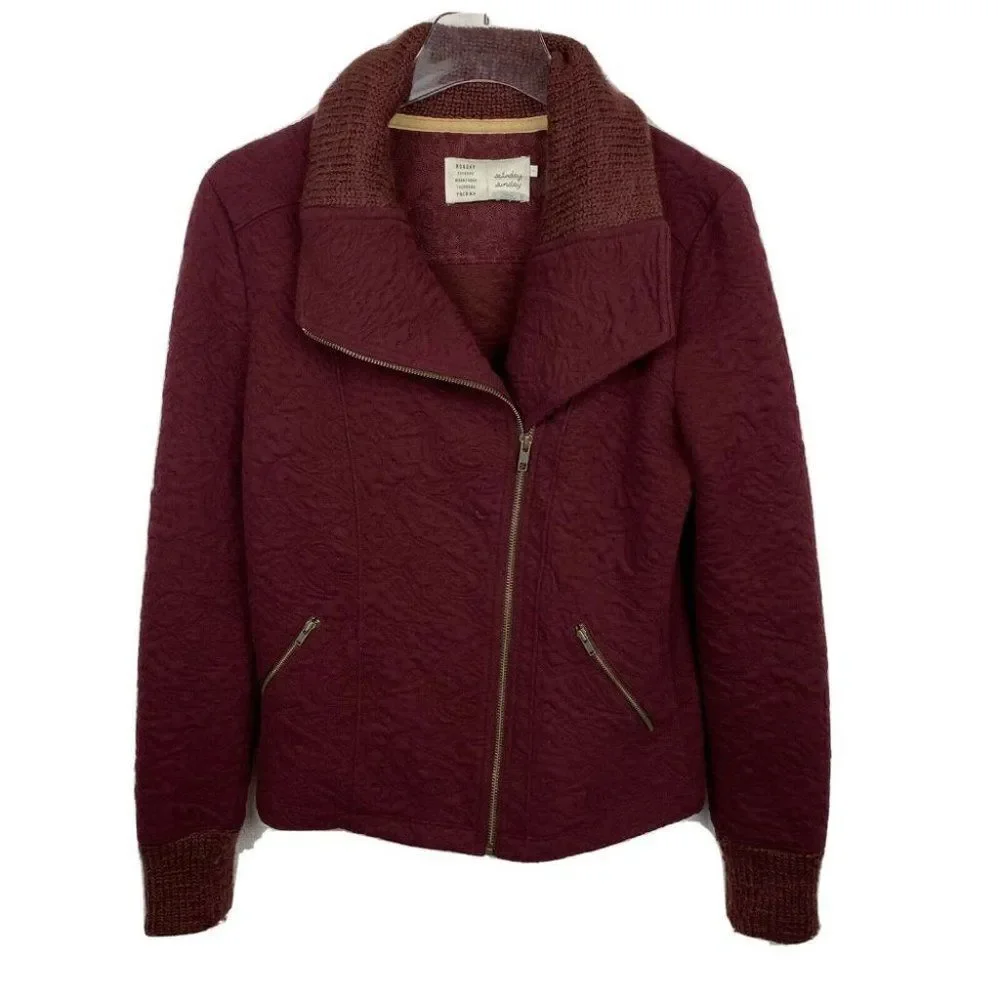 Saturday Sunday Bomber Jacket S Womens Maroon Full Zip Moto Anthropologie